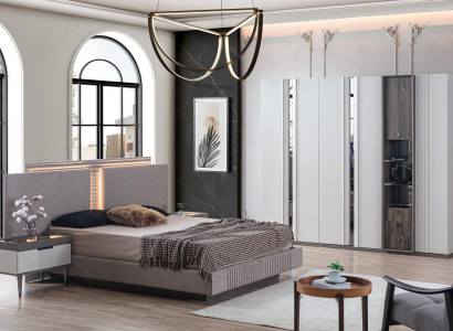 Bedroom Set Modern Bed 2x Bedside table and Wardrobe 4-piece new